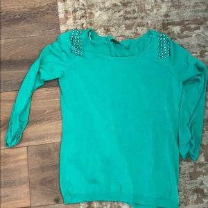 Express Green sweater with studs on shoulders
